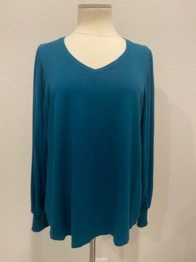 Chico's Deep Teal V-Neck Long Sleeve Top Large